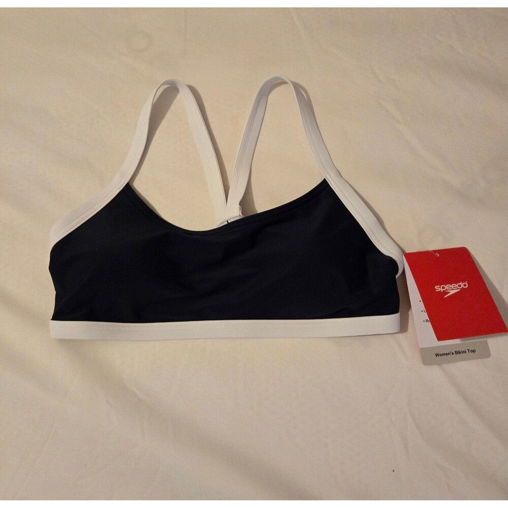 Speedo Women’s Navy Blue and White Bikini Top Size Small NWT